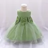 Robes d'été en Tulle bouffantes pour petites filles, tenue de princesse avec nœud, pour anniversaire, fête de mariage, tenue de soirée