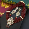 Necklace Earrings Set Sunspicems Arabian Hand Bead Jewelry For Women Green Crystal Pendant Moroccan Imitation Pearl Long Drop Earring