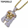 TOPGRILLZ Goud Kleur Plated Iecd Out HipHop Micro Pave CZ Steen Farao Hoofd Hanger Ketting Met 60 cm Touw Chain2921