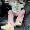 Pantalons pour hommes Noir Cargo pour hommes Salopette Pantalon Mâle Rose Automne Lâche Casual Streetwear Hip Hop Poche Oversize Droite