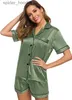 Damen-Schlaf-Lounge-Satin-Pyjama, Damen-Kurzarm-Nachtwäsche, weiche Seide, Button-Down-Loungewear, Pjs-Shorts-Set, S-XXL, L230920