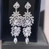 Boucles d'oreilles pendantes en pierre CZ pour femmes, bijoux romantiques de luxe de styliste pour fête de mariage