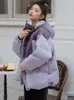 Trenchs de femmes manteaux coréen veste rembourrée violet patchwork à capuche velours côtelé épaissi coton pain manteau femme hauts vêtements d'extérieur épais chaud hiver
