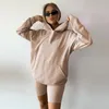 Womens Tracksuits 2 Piece Set Outono Oversize Hoodie Moletom Slim Bike Shorts Sport Set Sólido Manga Longa Roupas para Mulheres Y12307Q