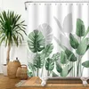 Shower Curtains Green Plant Leaf Vines Flowers Shower Curtain Print Modern Nordic Minimalist Polyster Home Decor Bathroom Curtain with Hooks 230920