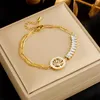 Link Bracelets 316L Stainless Steel Gold Color Round Tree Charm Bracelet For Women Girl Fashion Waterproof Christmas Jewelry Gift Wholesale