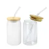 EE. UU. / CA Almacén local 16 oz Sublimación en blanco Cola Lata Vaso Vasos de vidrio Tarro esmerilado transparente Tazas de boca ancha Cerveza Vasos de té helado Taza con tapa de bambú y pajitas 0920