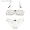 Sexy Set White Lace Transparent Bra Set Half Cup Ultra Thin Plus Size Lingerie See Through Brassiere And Panties Sexy Women's Underwear L230920