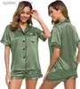 Damen-Schlaf-Lounge-Satin-Pyjama, Damen-Kurzarm-Nachtwäsche, weiche Seide, Button-Down-Loungewear, Pjs-Shorts-Set, S-XXL, L230920