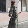 Women's Wool Blends Women Vintage Plaid Wool Jacket Elegant Overcoat Loose Long Belt Single-Breasted Coat Spring Autumn New Woolen Windbreaker L230920