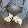 Women s Two Piece Pants VAZN Winter High end Tassel Knit Solid Young Elegant Full Sleeve Long Wide Leg Goup Scarf Women 3 Set 230920
