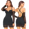 Faja moldeadora para mujer, vestido camisola con tirantes finos, minivestido ajustado con aros, Sexy, sin espalda, encaje ajustado, glúteos