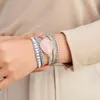 Strand Bohème Pierre Naturelle Rose Quartz Blanc Turquoise Perlé Charme Bracelet Tressé À La Main 5 Wrap Multi Couche Bracelets En Cuir