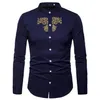 Men's Casual Shirts Luxury Embroidery Henley Shirt Men 2022 Brand Mandarin Collar Long Sleeve Dress Wedding Business Man251S