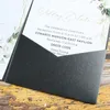 Cartões Cartões de convite de casamento preto Trifold Pocket Shimmer Country Party convida design personalizado multi cores 230919