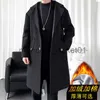 Trenchs pour hommes Manteaux pour hommes Coupe-vent Long Trench-Coat en polaire Harajuku Mi-longueur Casual Hip Hop Vêtements à capuche Streetwear Overcoats J230920