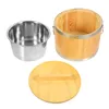 Dinnerware Sets Sushi Barrel Bamboo Containers Wood Cooked Rice Holder Beancurd Jelly Bucket Cover Stainless Steel Lidded Mixing Tub