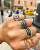 Anéis de banda moda arco-íris cz pedras pavimentadas mau olho forma anel para mulheres senhora festa de casamento jóias atacado x0920
