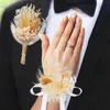 Flores Decorativas 2 Piezas Conjunto De Ramillete De Muñeca Y Boutonniere Ramo De Pampas Boho para Boda Hombres Mujeres Novio Novia Fiesta De Graduación Decoración De Aniversario