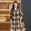 Mélanges de laine pour femmes Femmes classique Plaid mélange de laine manteaux automne hiver vêtements d'extérieur décontractés vert kaki tenues quotidiennes Tartan Tweed pardessus 2023 nouveau L230920