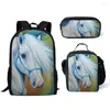 Rugzak 2023 3D Print Paarden Lunch Tas Etui 3 stks/set Primaire Middelbare Scholieren Jongens Meisjes Schooltas Reizen