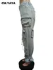 Jeans da donna CM YAYA Donna Stile Safari Strappato Orlo con coulisse Vita elastica Multi tasche Denim Pantaloni 2023 INS Pantaloni cargo moda 230920