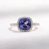 Wedding Rings YEZOXA Cushion Cut Created Tanzanite 925 Sterling Silver 14K Rose Gold Plating Halo Ring For Women Size 6 7 8 230920