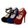 Dress Shoes Big Size 35-46 Women's Flock High Heels Women Pumps Pointed Toe Classic Red Ladies Wedding Office Black