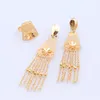 Women Luxury Dubai Gold Color Tassels Necklace Earring Ring Bangle Wedding Accessories Decoration Jewelry Set