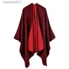 Damescape Warm gebreid effen sjaal Dikke oversized wollen omslagdoek Dames Ruana's Cape Open voorkant Acryl geweven vest Poncho-stola L230920