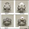 Paramètres de bijoux Nouveau design 925 Sier DIY Pearl Ring Shinyzircon pour les femmes Mode Taille réglable Saint Valentin Drop Deliver Dhgarden OTM8M