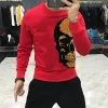 Hoodies masculinos chegada inverno hoodie de alta qualidade manga longa strass o-pescoço moletom personalizado crânio oversized t