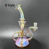 8" Glass Bong Twin Chamber Rainbow Metallic Hookah Glass Bong Dabber Rig Recycler Incycler Pipes Water Bongs joint Size 14mm for smoking shop Art Fashion