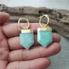 Boucles d'oreilles pendantes FUWO sculpté bouclier forme Amazonite couleur or fait à la main naturel vert minéral bijoux boucle d'oreille ER421 5 paires/lot