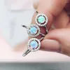 Cluster Rings Double Faie Amazing OPAL STONE For Women White Gold Color Midi Finger Ring Gift Girls Fashion Jewelry R848