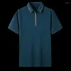 Men's T Shirts Mulberry Silk Short Sleeve T-shirt For Men Summer Thin Casual Mens Shirt Half Zip Polo Clothing Ropa Hombre