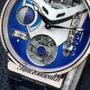 New Mega Yacht 44 мм 6319-305 Эмаль 3D Автоматические мужские часы с турбийоном Синий стальной белый циферблат Корпус из розового золота Синий кожаный ремешок Мужские часы Timezonewatch Z04