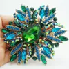 Whole-2014 nouvelle mode élégante fleur plaqué or grande broche broche vert strass Crystal210y