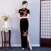 Ethnische Kleidung 2023 Chinesisches verbessertes Qipao Langes Kleid Orientalischer Stehkragen Elegante Vietnam Aodai Blumenstickerei Party