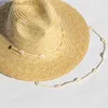 Cabo de mujer 2022 Nuevas conchas marinas con cuentas sombreros de playa con cadena para mujeres Moda Paja tejida Fedora Sombreros para el sol Verano Holidaty Panamá Sombrero L230920