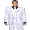 Costumes de mariage pour hommes, flambant neuf, deux boutons, revers cranté blanc, Tuxedos de marié, costumes de fête, veste, pantalon, gilet, cravate, J870239J