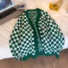 Pulls pour hommes Spring Automne Vintage Damier Cardigan Cardigan à manches longues Bouton Pull Preppy Casual Knitwear Veste Unisexe Streetwear