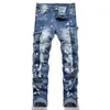 Jeans voor heren Heren Letters Borduren Stretch Denim Street chic Gaten gescheurd Verontruste broek Fringe Patch-broek
