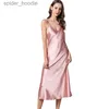 Women's Sleep Lounge Women's Satin Nightgown Long Slip Sleep Dress Silk V Neck Sleepwear Solid Color Nightwear L230920