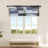 Cortina figura geométrica azul marinho cinza preto cortinas de cozinha tule sheer curto quarto sala estar decoração casa voile