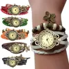 Wristwatches Women Retro Bracelet Wrist Watch Weave Wrap Faux Leather Butterfly Beads Pendant Chain