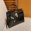 Kaily Luxury BagハイエンドハンドメイドワックスラインボックススムースカウレザーバッグブラックシルバーバックルワンショルダーメッセンジャーハンドバッグOKM4