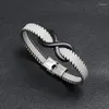Charme pulseiras vintage infinito aço inoxidável pulseira de couro masculino dia dos namorados jóias presente gota