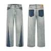 American High Street Stitching Contrast Jeans Men's China-chic Wide Leg Straight Tube Versatile Slim Flare Pantsmbbe