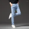 Calças de brim masculinas 2023 outono homens azul regular ajuste tecido estiramento inteligente casual calças jeans anti-roubo zíper design masculino marca calças